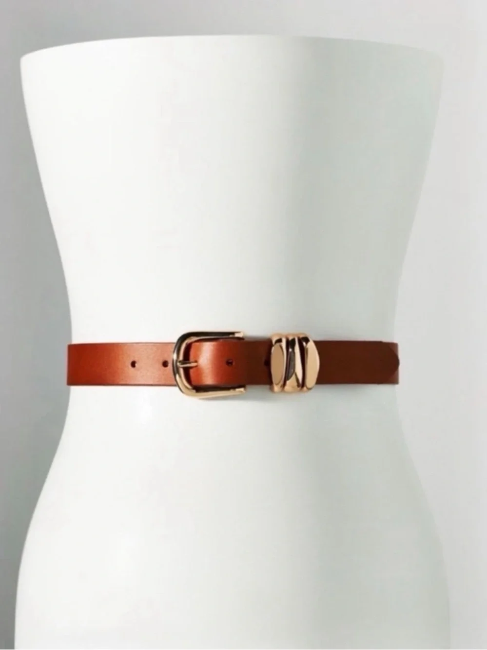 Anthropologie Brown Leather Belt Gold Buckle Waist Jeans Keeper Large